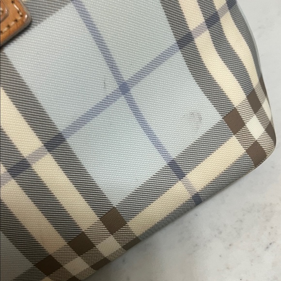 Burberry Cream and Tan Check Satchel with Leather Trim and Silver Hardware - Picture 9 of 14